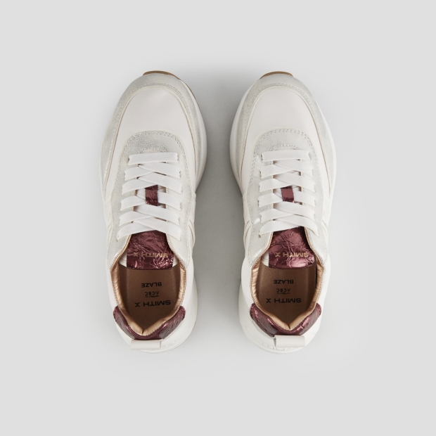 Sneakers Alexander Smith blaze donna avorio e tallone in laminato stropicciato bordeaux - 5