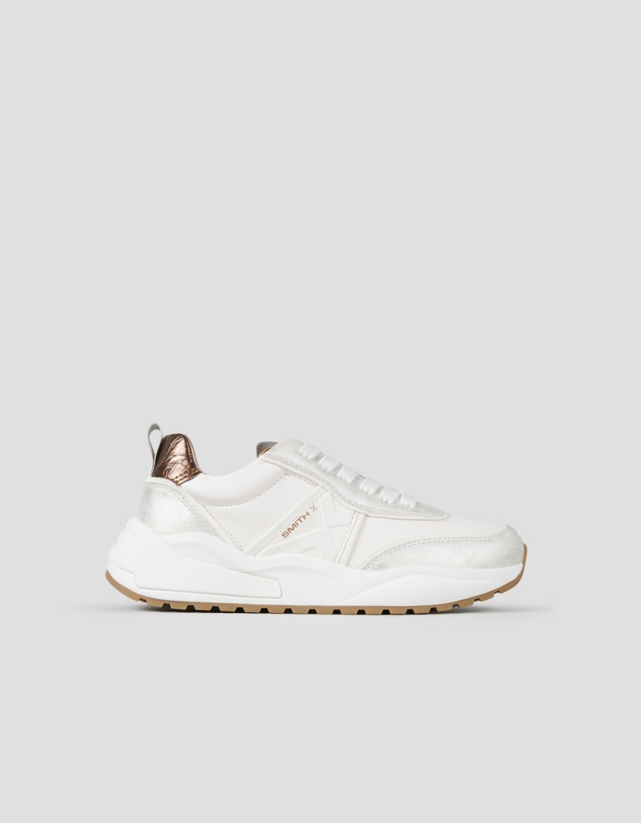 Sneakers Alexander Smith blaze donna avorio e tallone in laminato stropicciato bronzo - 1