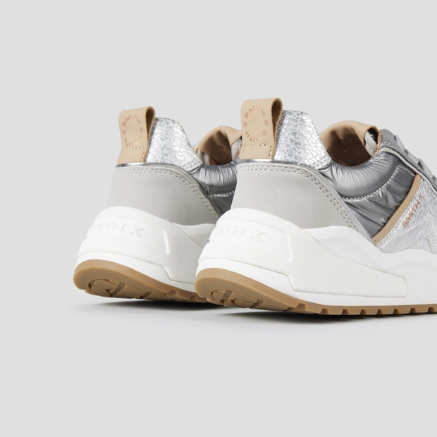 Sneakers Alexander Smith blaze donna in nylon e laminato argento con dettagli beige - 4