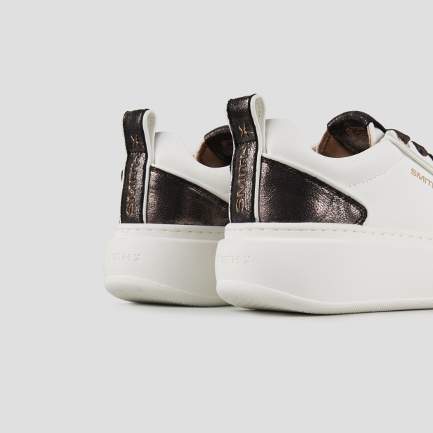 Sneakers Alexander Smith stone donna in bianco e tallone in laminato leopardato bronzo - 4