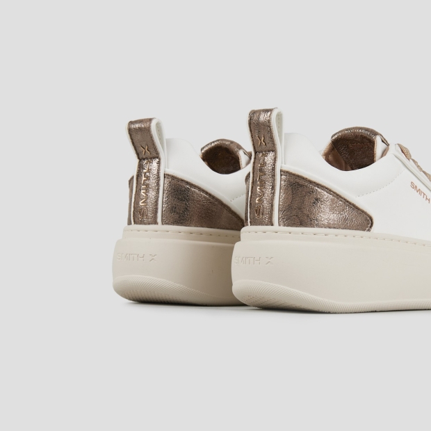 Sneakers Alexander Smith stone donna in bianco con tallone in laminato leopardato marrone e suola beige - 3