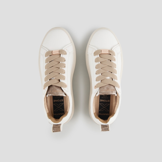 Sneakers Alexander Smith stone donna in bianco con tallone in laminato leopardato marrone e suola beige - 4