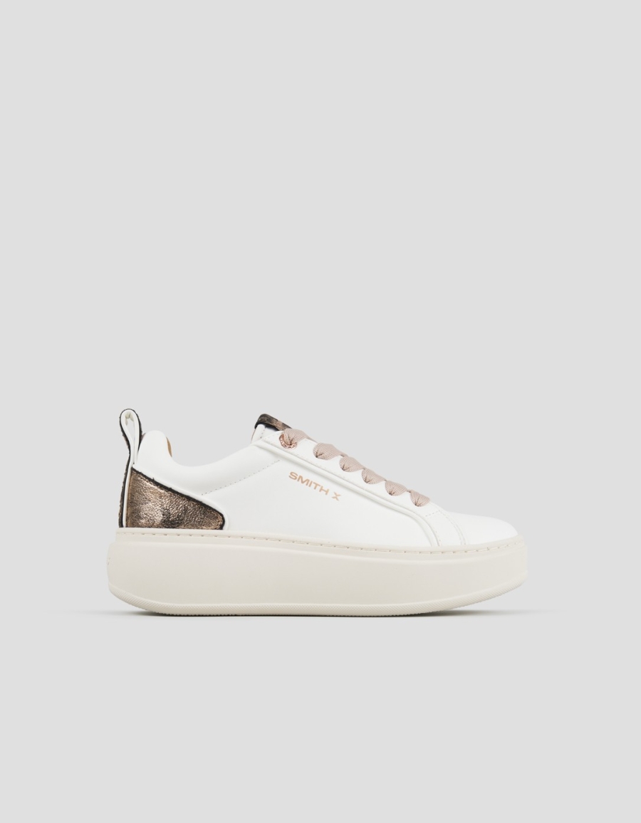 Sneakers Alexander Smith stone donna in bianco con tallone in laminato leopardato e suola beige - 1
