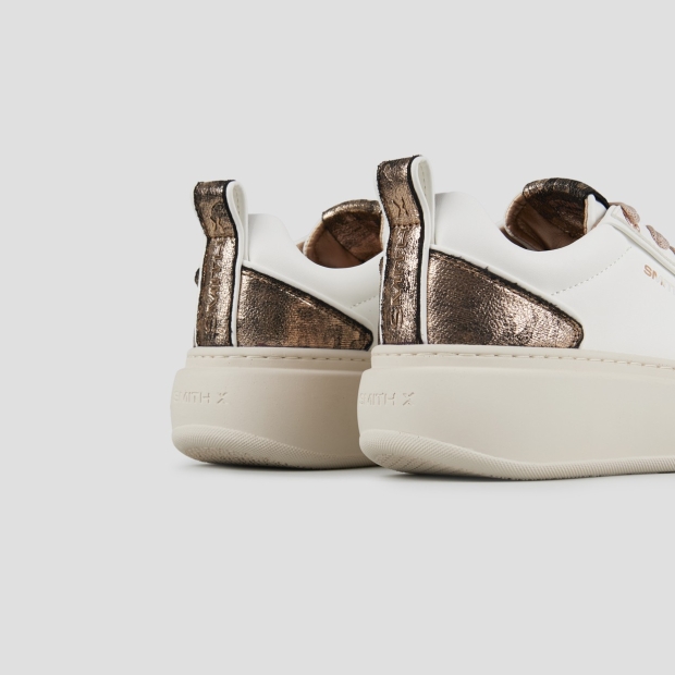 Sneakers Alexander Smith stone donna in bianco con tallone in laminato leopardato e suola beige - 4