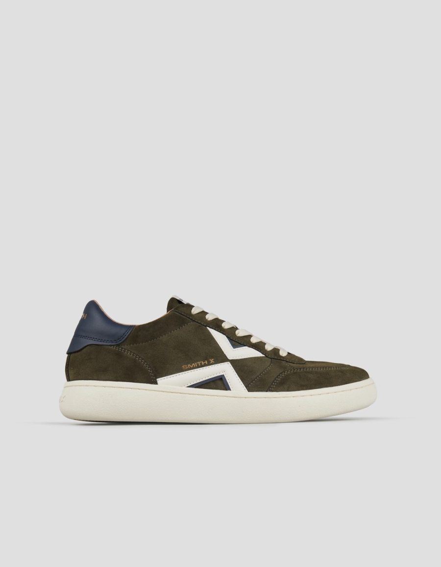 Sneakers Alexander Smith ocean uomo in suede verde con logo laterale bianco e tallone blu - 1