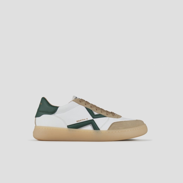Sneakers Alexander Smith ocean uomo in bianco e dettagli in suede con logo laterale e tallone verdi - 1