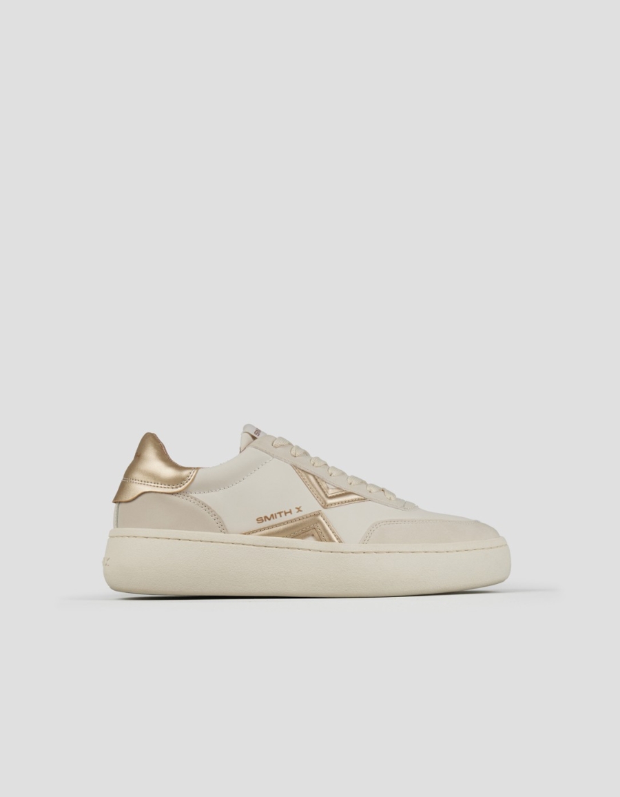 Sneakers Alexander Smith ocean donna in bianco con logo laterale e tallone in laminato oro - 1