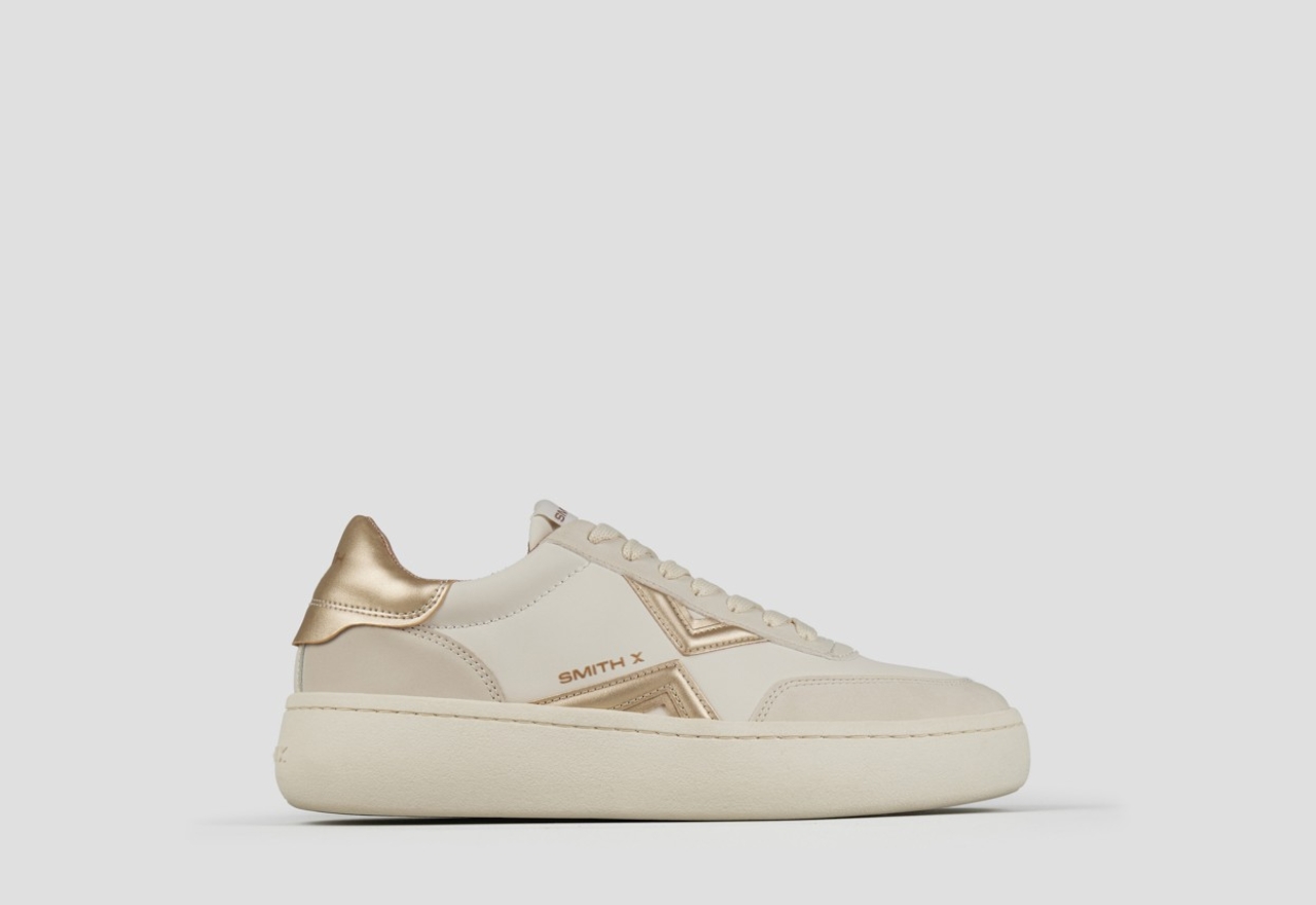Sneakers Alexander Smith ocean donna in bianco con logo laterale e tallone in laminato oro - 1