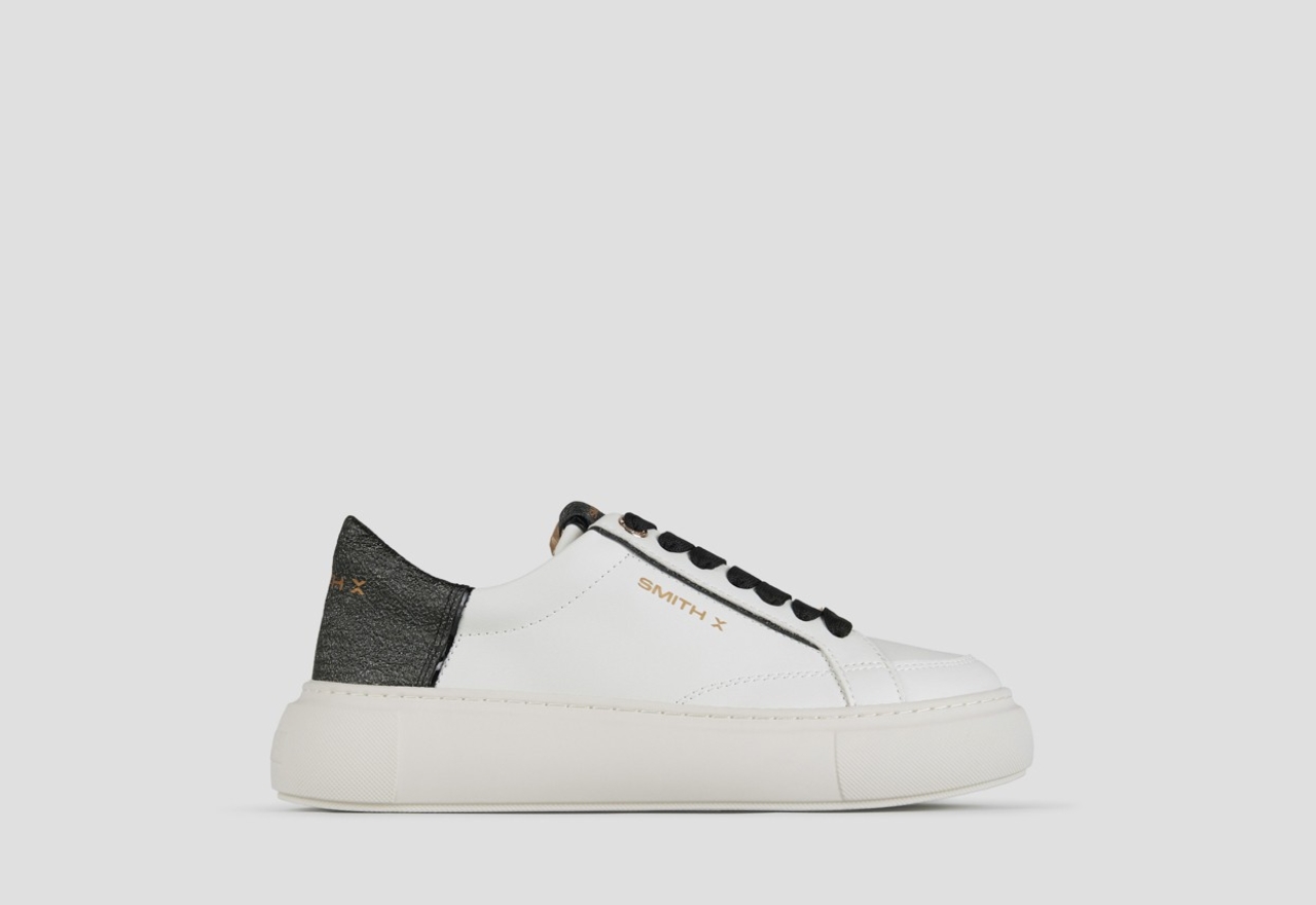 Sneakers Alexander Smith pearl donna in bianco con tallone in laminato glitter nero - 1