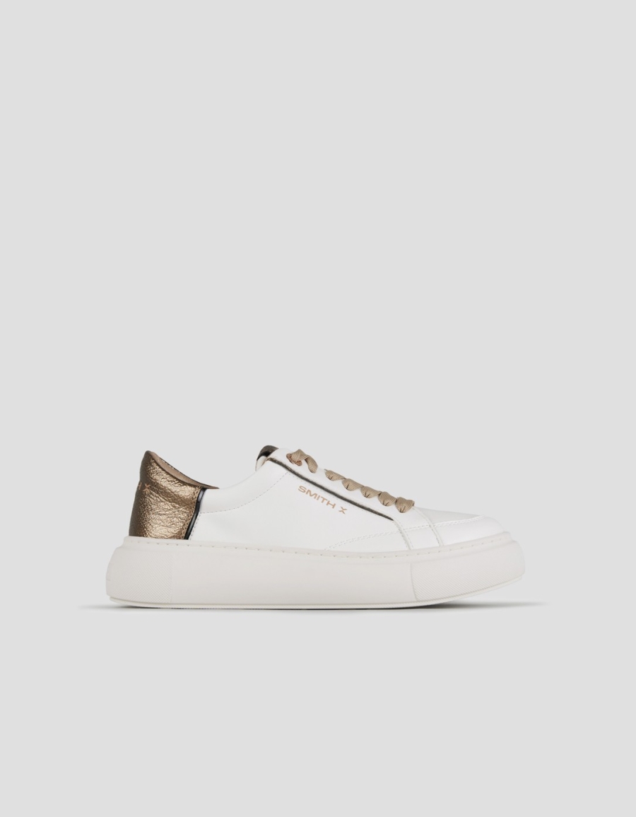 Sneakers Alexander Smith pearl donna in bianco con tallone in laminato glitter bronzo - 1