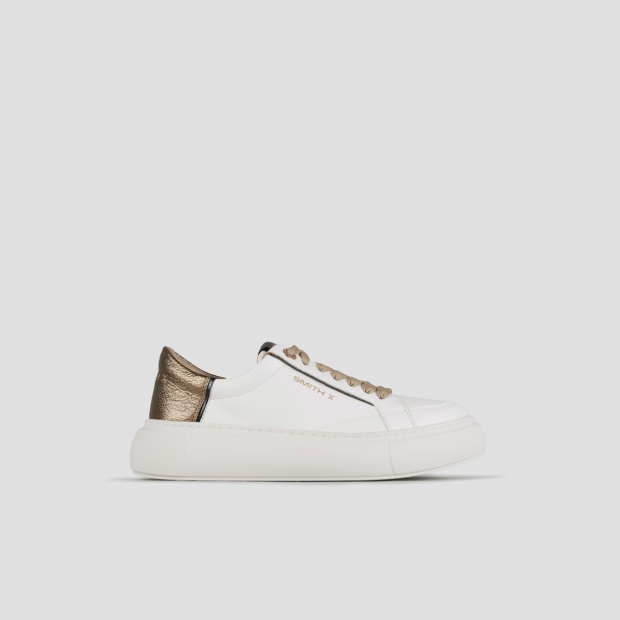 Sneakers Alexander Smith pearl donna in bianco con tallone in laminato glitter bronzo - 1