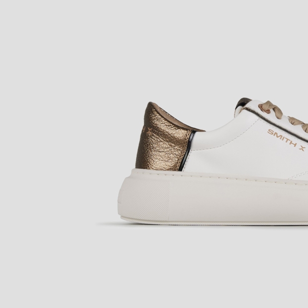 Sneakers Alexander Smith pearl donna in bianco con tallone in laminato glitter bronzo - 2