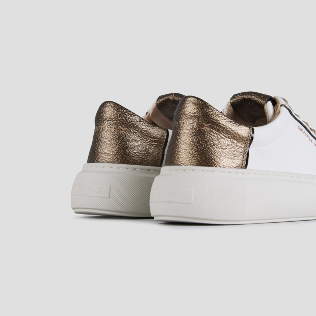 Sneakers Alexander Smith pearl donna in bianco con tallone in laminato glitter bronzo - 4