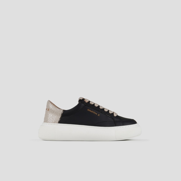 Sneakers Alexander Smith pearl donna in nero e tallone in pelle cracklè avorio - 1