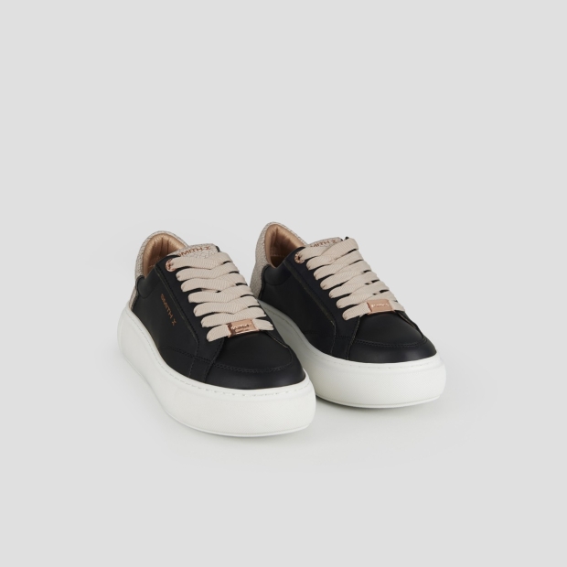 Sneakers Alexander Smith pearl donna in nero e tallone in pelle cracklè avorio - 3