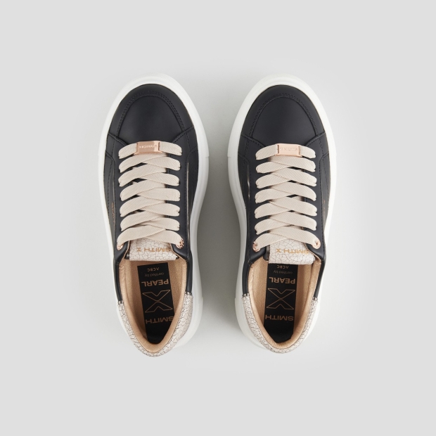 Sneakers Alexander Smith pearl donna in nero e tallone in pelle cracklè avorio - 5