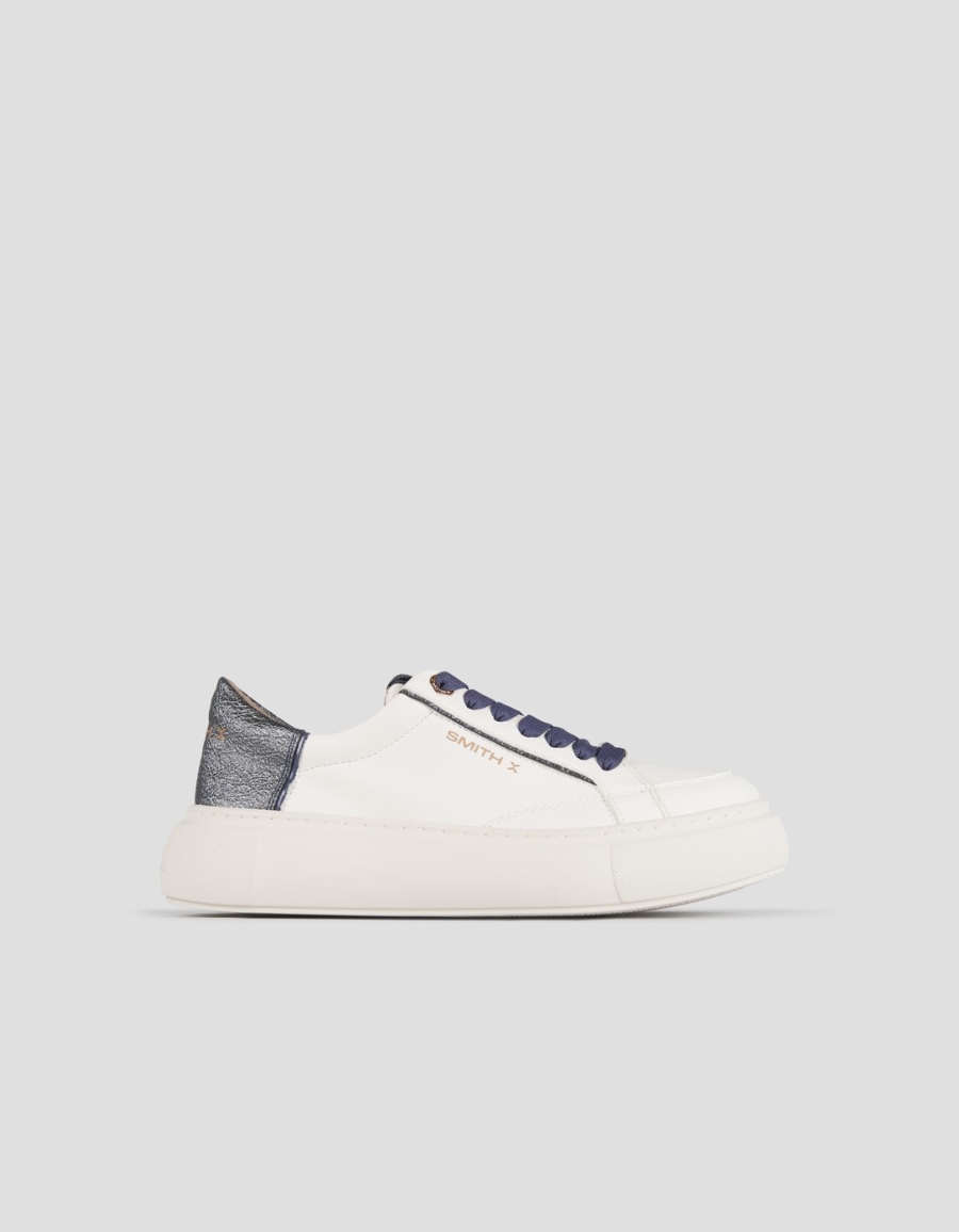 Sneakers Alexander Smith pearl donna in bianco con tallone in laminato glitter blu - 1