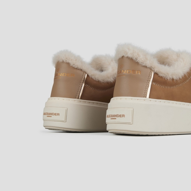 Sneakers Alexander Smith london alta donna in pelle sabbia e fodera in eco-pelliccia bianca - 4