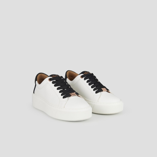 Sneakers Alexander Smith london alta donna in pelle liscia bianca e tallone in pelle palmellata nera - 3
