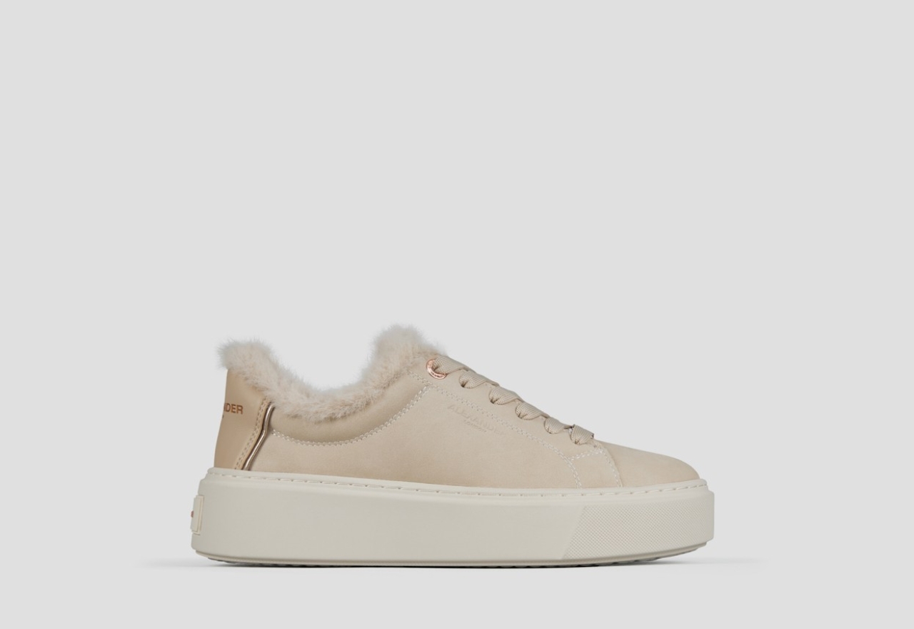 Sneakers Alexander Smith london alta donna in pelle avorio e fodera in eco-pelliccia in tinta - 1