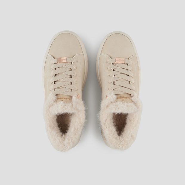 Sneakers Alexander Smith london alta donna in pelle avorio e fodera in eco-pelliccia in tinta - 5