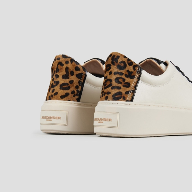 Sneakers Alexander Smith london alta donna in pelle liscia bianca e tallone in cavallino maculato - 4
