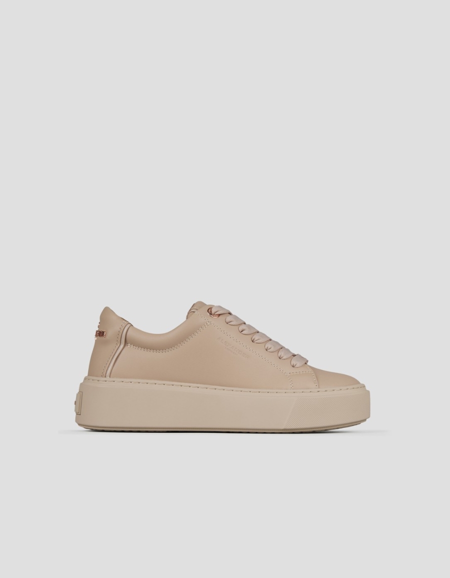 Sneakers Alexander Smith london alta donna in pelle liscia beige e suola in tinta - 1