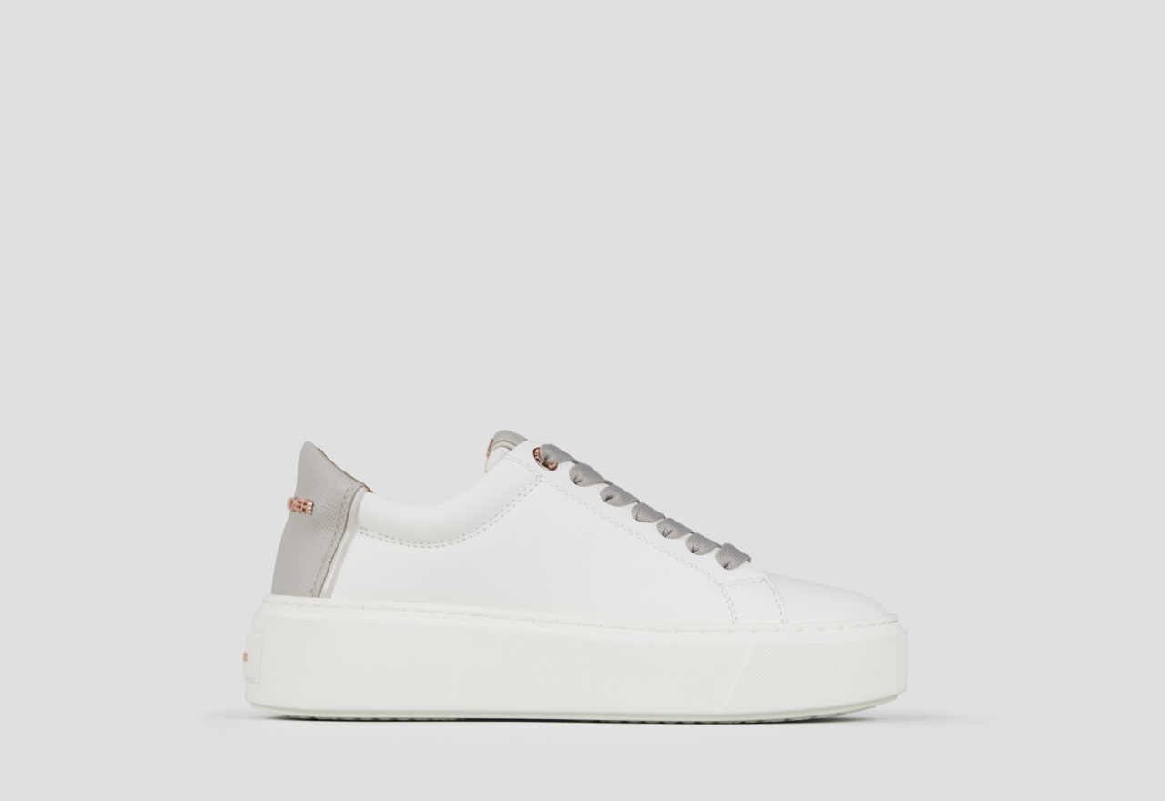 Sneakers Alexander Smith london alta donna in pelle liscia bianca e tallone in pelle palmellata grigia - 1