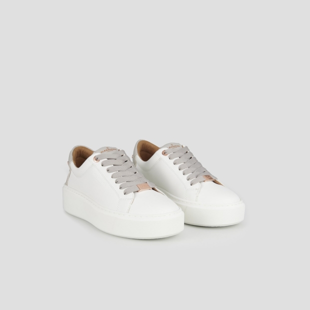 Sneakers Alexander Smith london alta donna in pelle liscia bianca e tallone in pelle palmellata grigia - 3