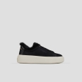 London Alta Donna in pelle nera e fodera in eco-pelliccia nera