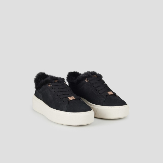 Sneakers Alexander Smith london alta donna in pelle nera e fodera in eco-pelliccia nera - 3