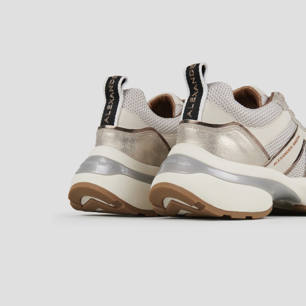 Sneakers Alexander Smith victoria donna in tessuto mesh e laminato polveroso avorio con dettagli oro - 5