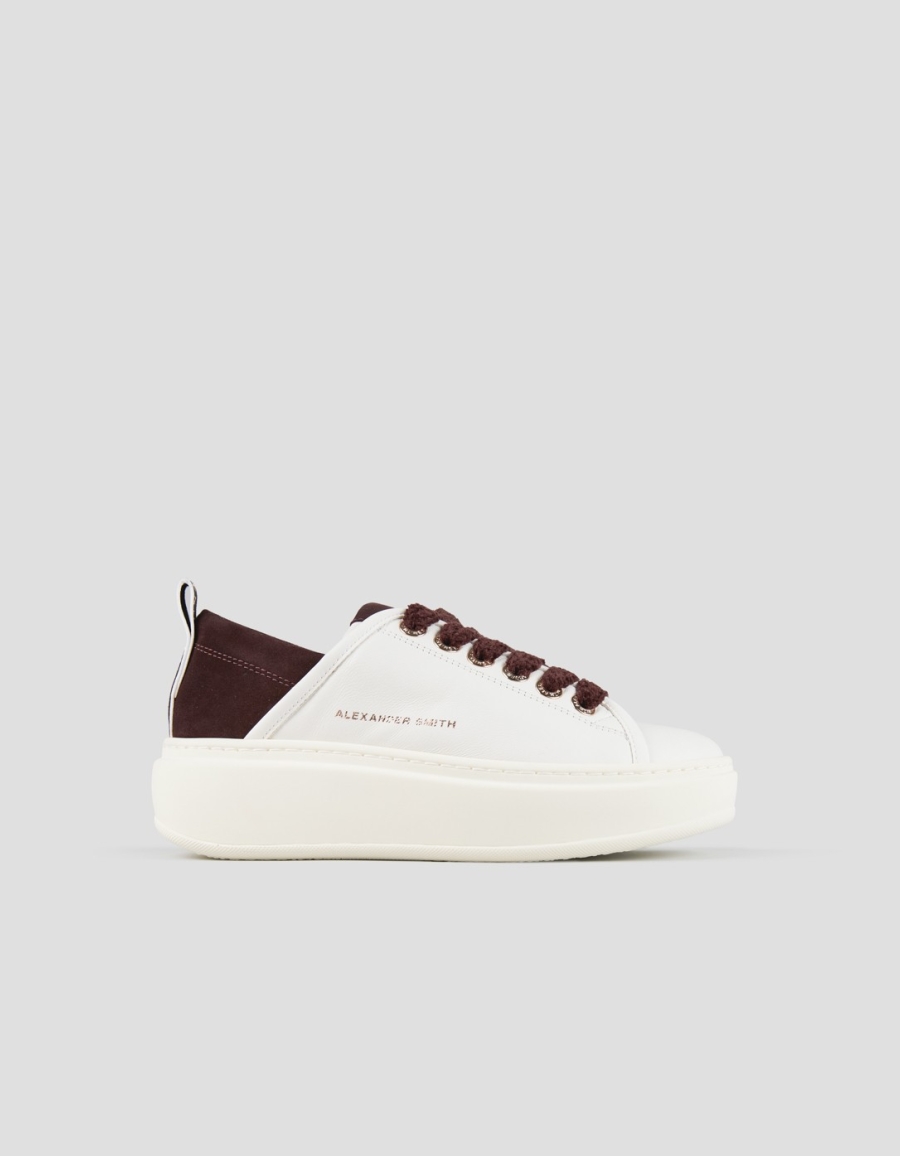 Sneakers Alexander Smith wembley alta donna in pelle bianca e tallone in suede bordeaux - 1