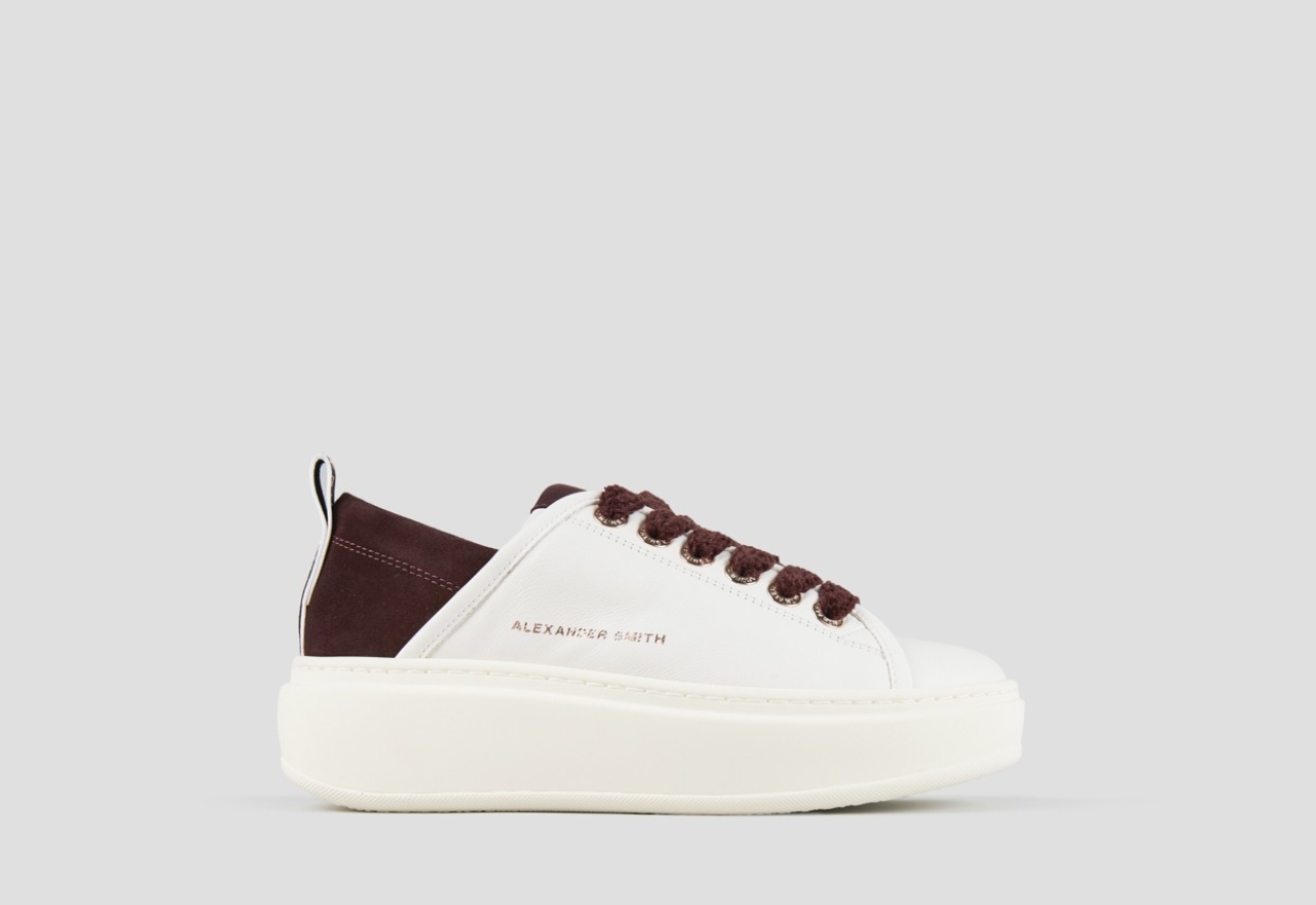 Sneakers Alexander Smith wembley alta donna in pelle bianca e tallone in suede bordeaux - 1
