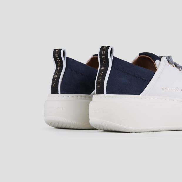 Sneakers Alexander Smith wembley alta donna in pelle bianca e tallone in suede blu - 5