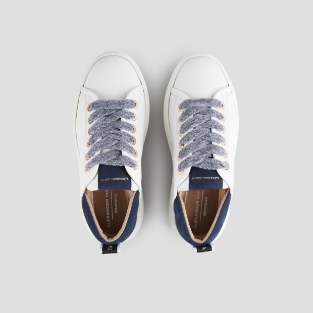 Sneakers Alexander Smith wembley alta donna in pelle bianca e tallone in suede blu - 6