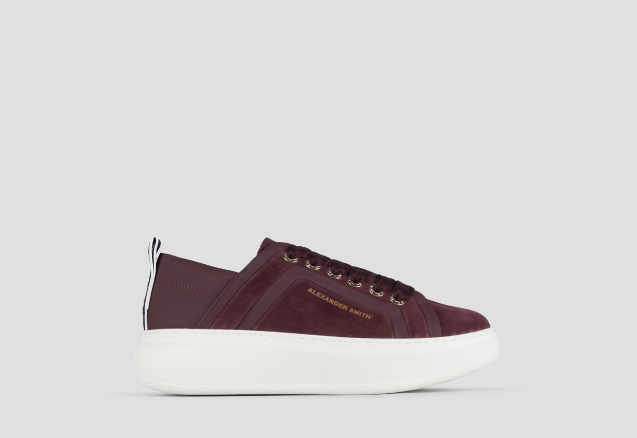 Sneakers Alexander Smith wembley donna in suede bordeaux con nervatura laterale e tallone in pelle - 1