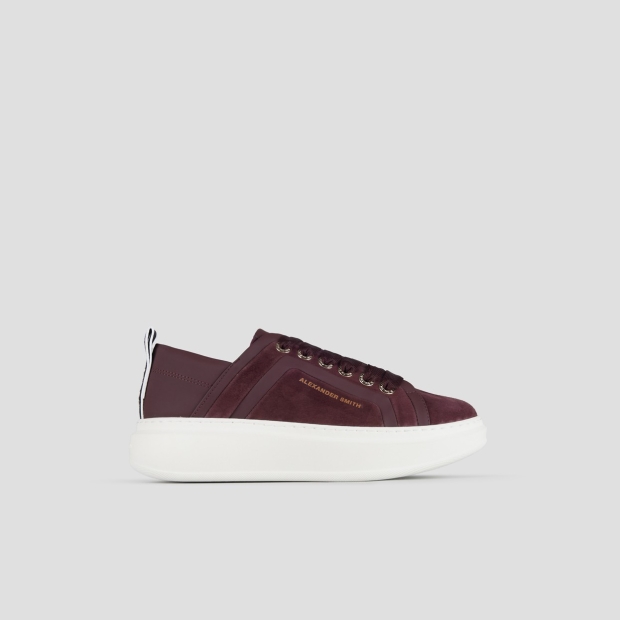Sneakers Alexander Smith wembley donna in suede bordeaux con nervatura laterale e tallone in pelle - 1