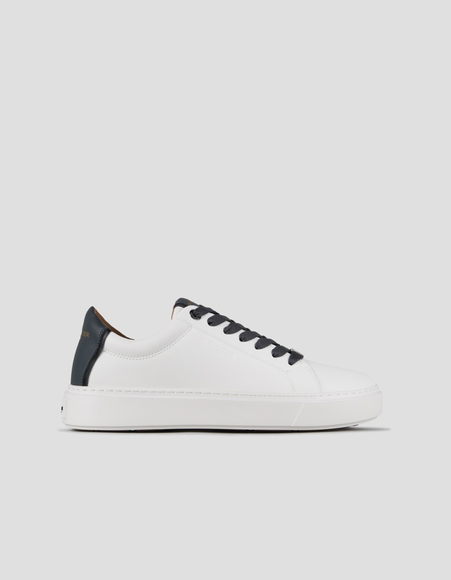 Sneakers Alexander Smith london uomo in morbida pelle bianca e tallone azzurro scuro - 1