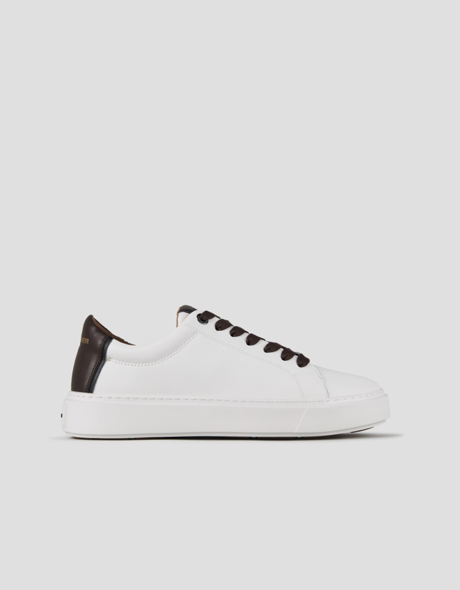 Sneakers Alexander Smith london uomo in morbida pelle bianca e tallone marrone scuro - 1