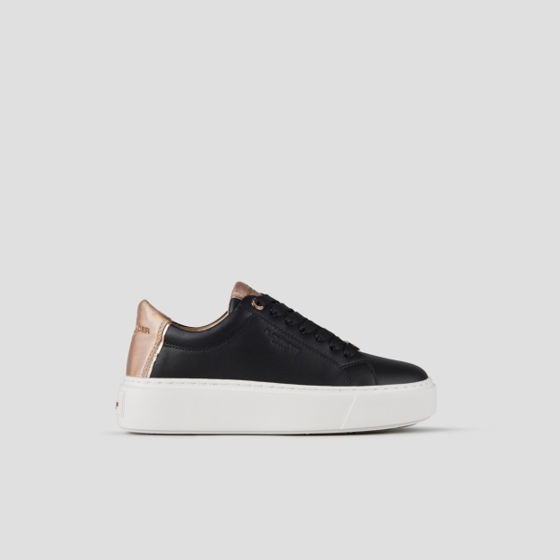 Sneakers Alexander Smith london alta donna in pelle liscia nera e tallone in laminato bottalato rame - 1