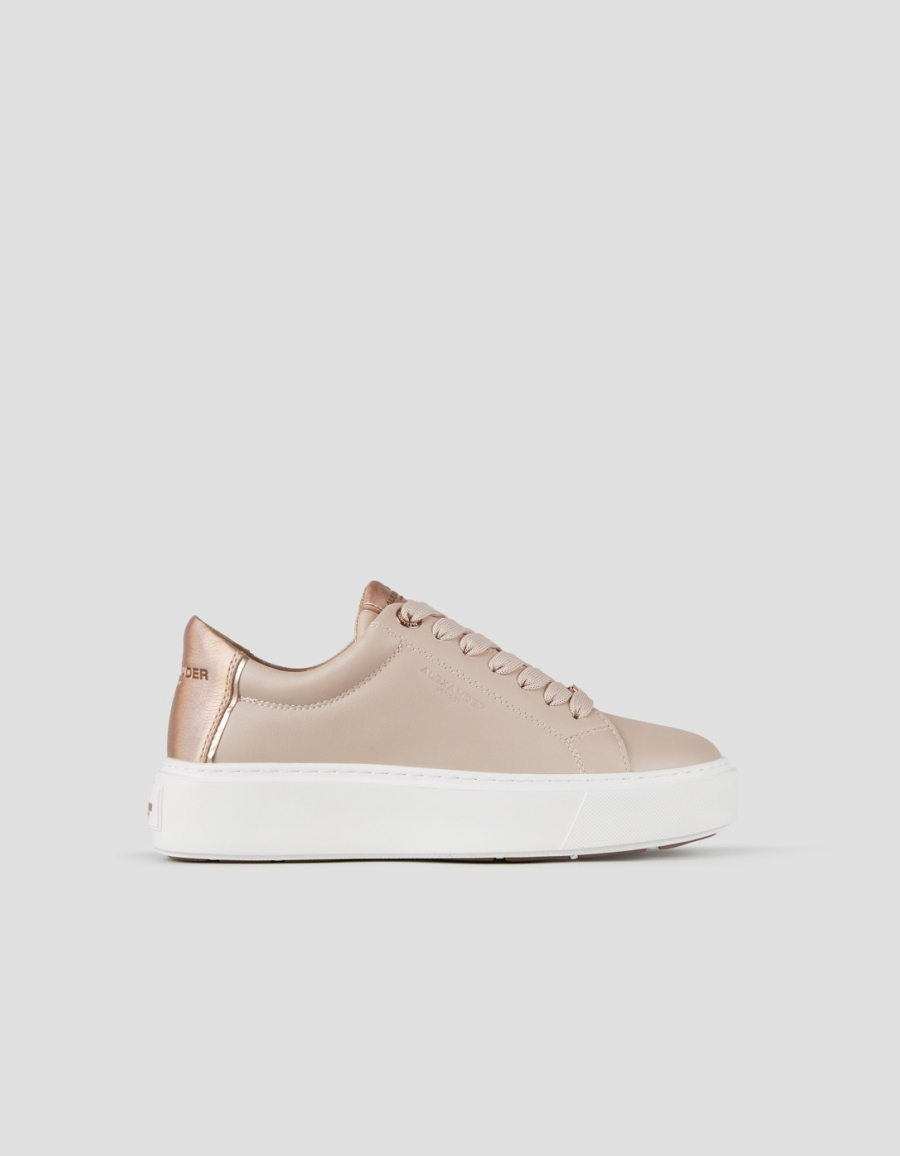 Sneakers Alexander Smith london alta donna in pelle liscia beige e tallone in laminato bottalato rame - 1