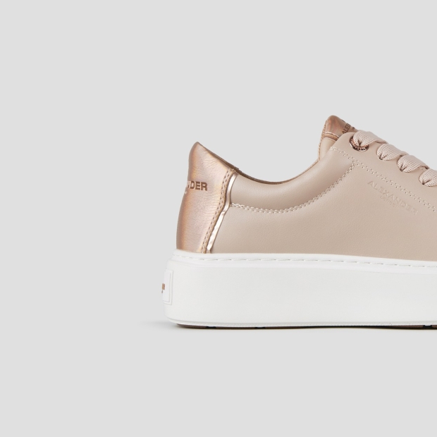 Sneakers Alexander Smith london alta donna in pelle liscia beige e tallone in laminato bottalato rame - 2