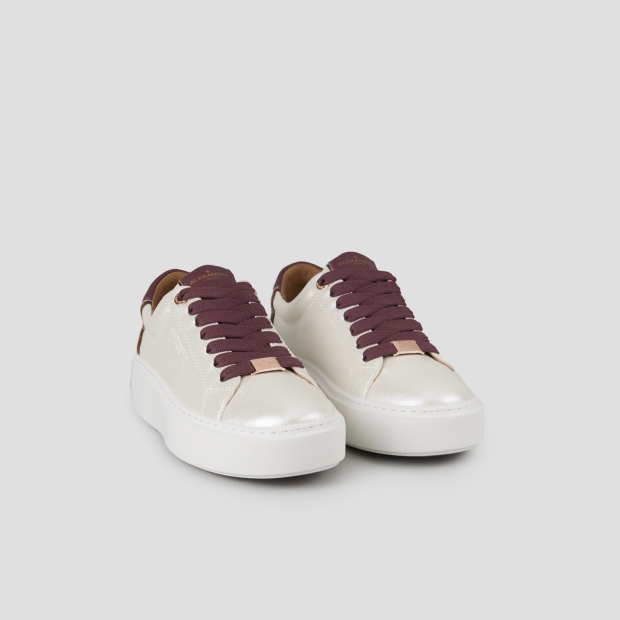 Sneakers Alexander Smith london alta donna in pelle palmellata perlata bianca e tallone bordeuax - 3