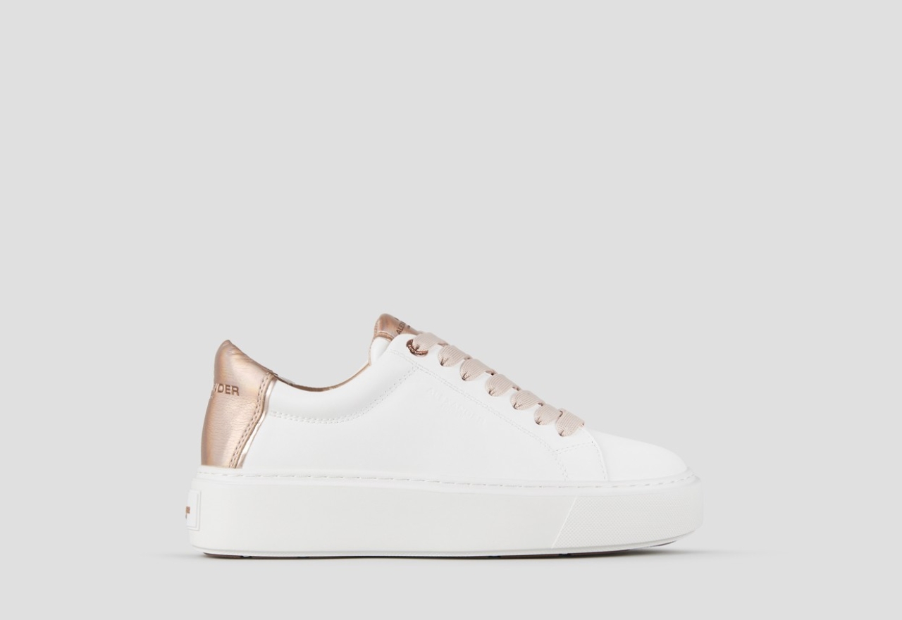 Sneakers Alexander Smith london alta donna in pelle liscia bianca e tallone in laminato bottalato rame - 1