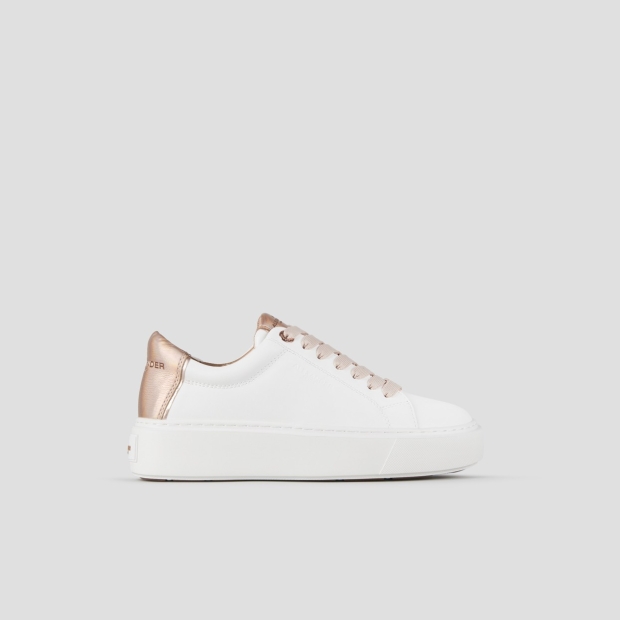 Sneakers Alexander Smith london alta donna in pelle liscia bianca e tallone in laminato bottalato rame - 1