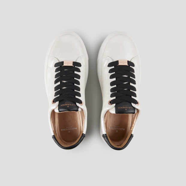 Sneakers Alexander Smith london alta donna in pelle palmellata perlata bianca e tallone nero - 5