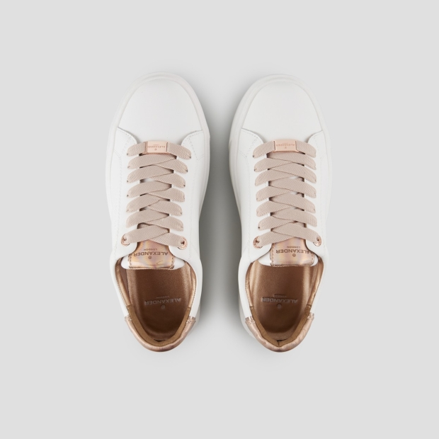 Sneakers Alexander Smith london alta donna in pelle liscia bianca e tallone in laminato bottalato rame - 5