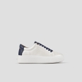 London Alta Donna in pelle palmellata perlata bianca e tallone blu