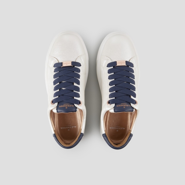 Sneakers Alexander Smith london alta donna in pelle palmellata perlata bianca e tallone blu - 5